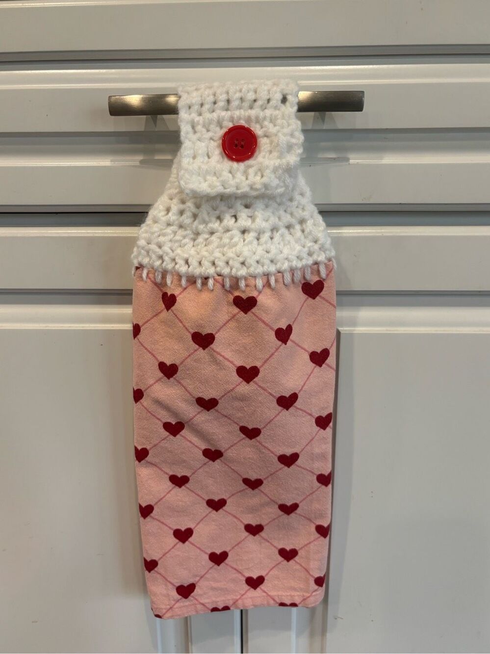 Crochet Top Kitchen towel-Hearts-pink towel